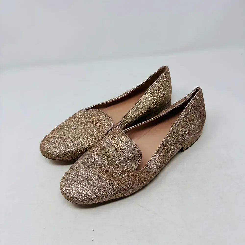 Kate Spade New York Gold Glitter Loafers Slip-On‎ Flats Party Shoes 10B
